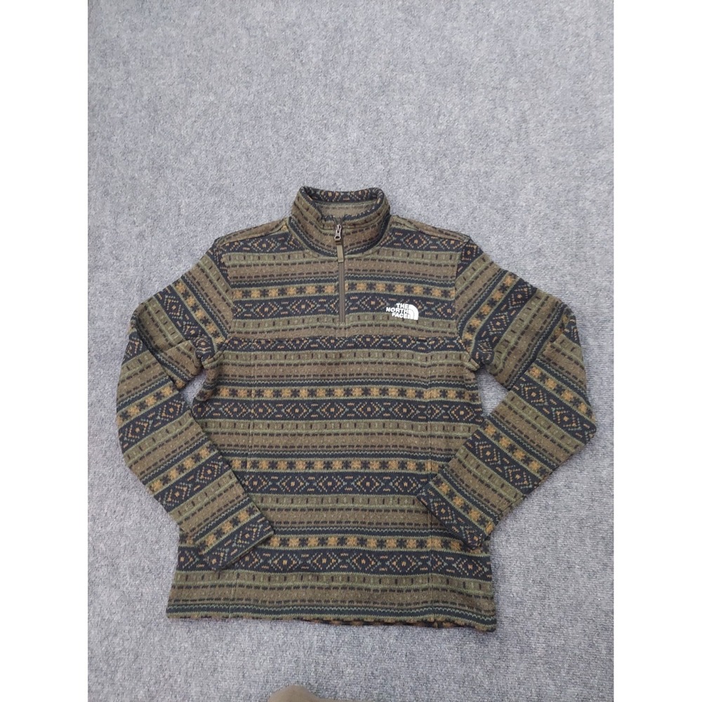 North Face Pullover Sweater Mens Medium Olive Green Fair Isle 1/4 Zip Outdoor